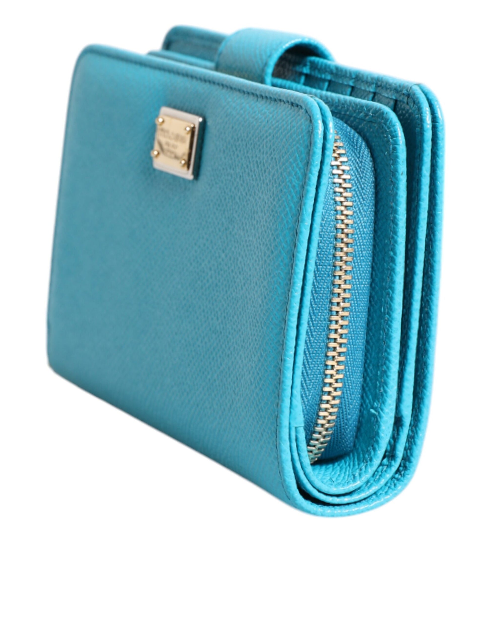 Cardholder Wallet by Dolce & Gabbana for women in patent leather light-blue features a streamlined silhouette, showcasing the streamlined Patent Leather Cardholder Wallet design with sophisticated card-organization compact-design bifold for a premium look.
