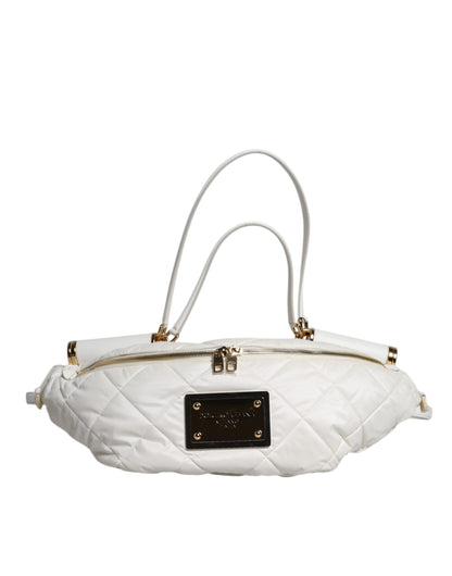 Quilted Fanny Pack Belt Bag by Dolce & Gabbana for women in calf leather & nylon gold & white features an jet-set ready Calf Leather Nylon Quilted Fanny Pack Belt Bag design with a secure zipper, jet-set ready , and versatile handle, adjustable-strap, detachable-strap & belt-strap for a sophisticated look.