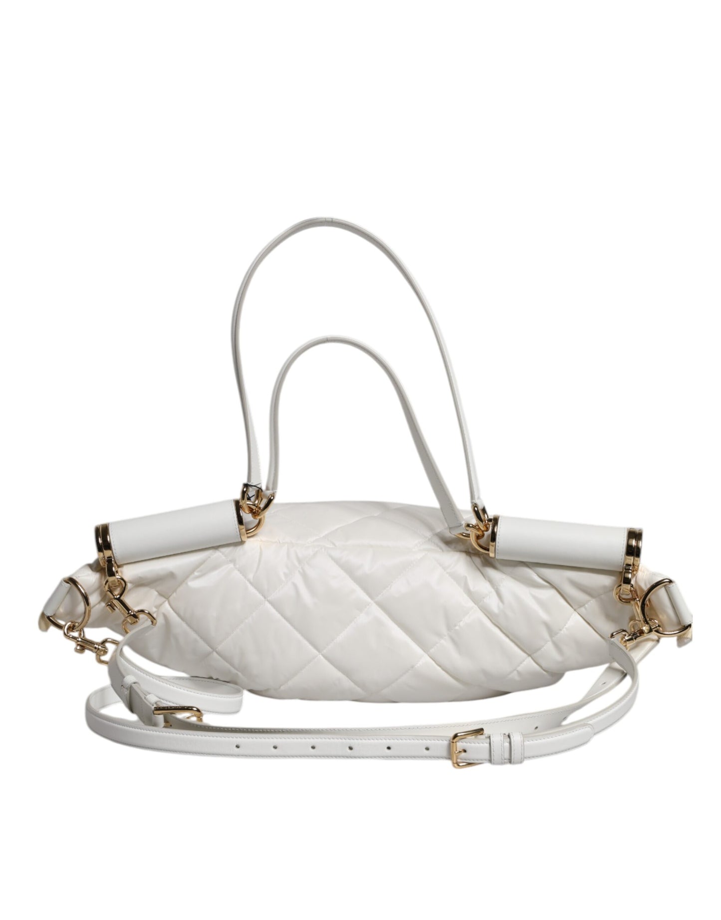 Quilted Fanny Pack Belt Bag by Dolce & Gabbana for women in calf leather & nylon gold & white features an jet-set ready Calf Leather Nylon Quilted Fanny Pack Belt Bag design with a secure zipper, jet-set ready , and versatile handle, adjustable-strap, detachable-strap & belt-strap for a sophisticated look.