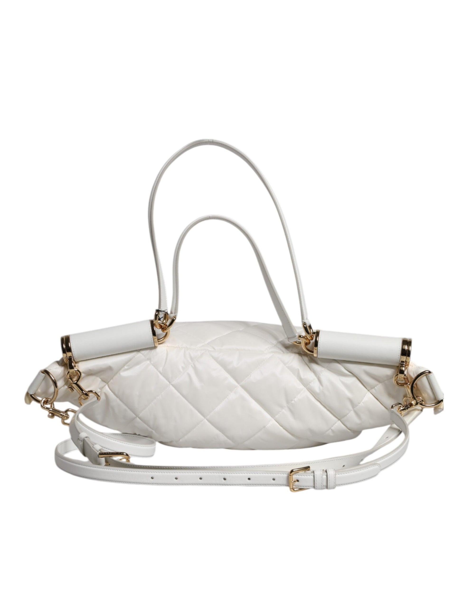 Quilted Fanny Pack Belt Bag by Dolce & Gabbana for women in calf leather & nylon gold & white features an jet-set ready Calf Leather Nylon Quilted Fanny Pack Belt Bag design with a secure zipper, jet-set ready , and versatile handle, adjustable-strap, detachable-strap & belt-strap for a sophisticated look.