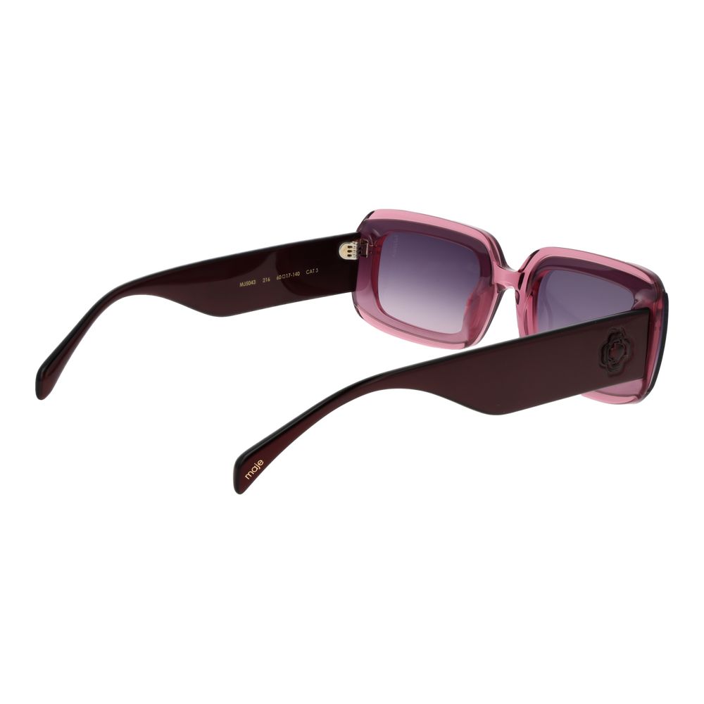 Sunglasses by Maje for women in acetate pink features an ethereal rectangle full-rim frame design with rose coloured frame frames and gradient category-3-dark-tint lens for a ethereal finish.