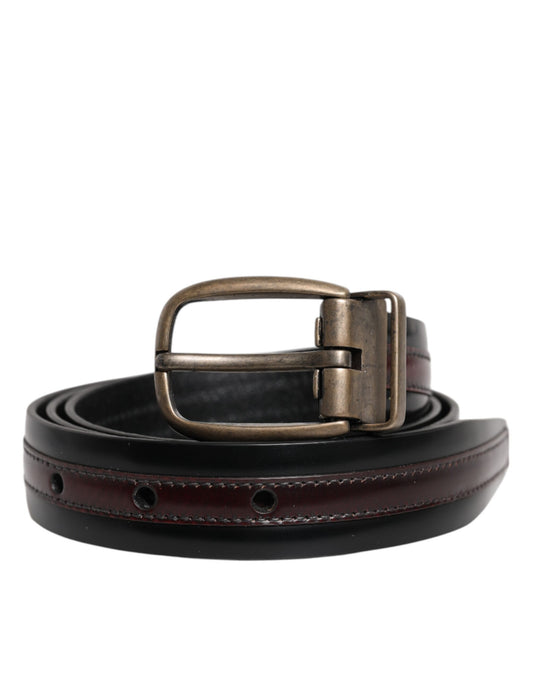 Dolce & Gabbana Calfskin Leather Belt - Black Bronze Burgundy