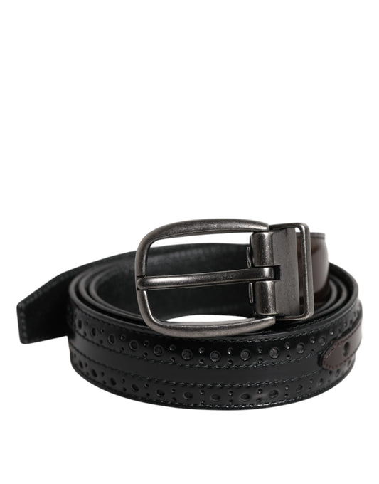 Dolce & Gabbana Calf Leather Belt - Black Brown Silver