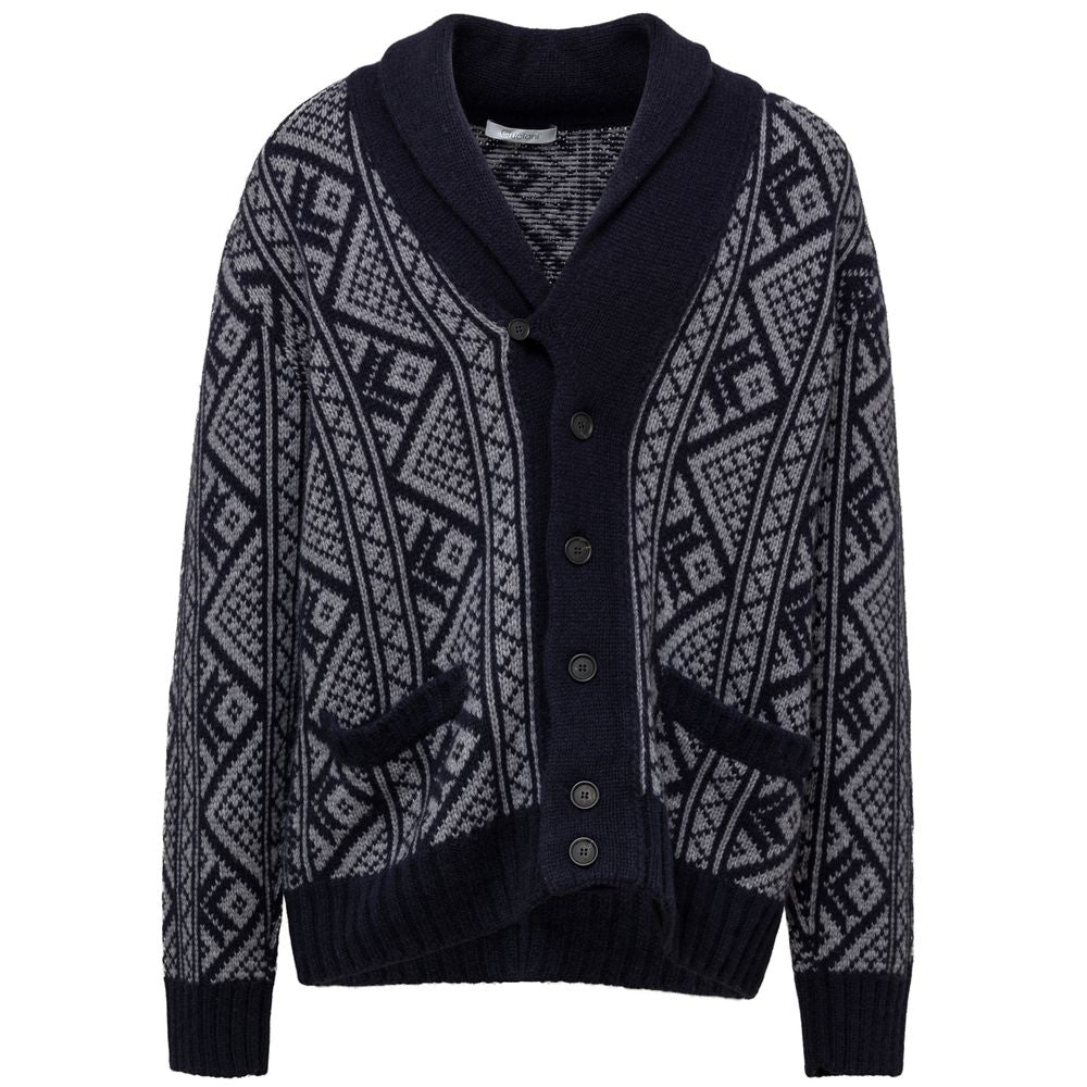 Cardigan by Cruciani for men in cashmere bicolour, blue & gray showcases a luxurious silhouette, meticulously detailed with a sophisticated shawl-collar neckline and for a refined finish.