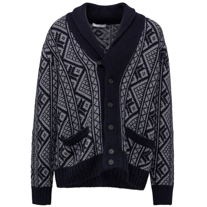 Cardigan by Cruciani for men in cashmere bicolour, blue & gray showcases a luxurious silhouette, meticulously detailed with a sophisticated shawl-collar neckline and for a refined finish.