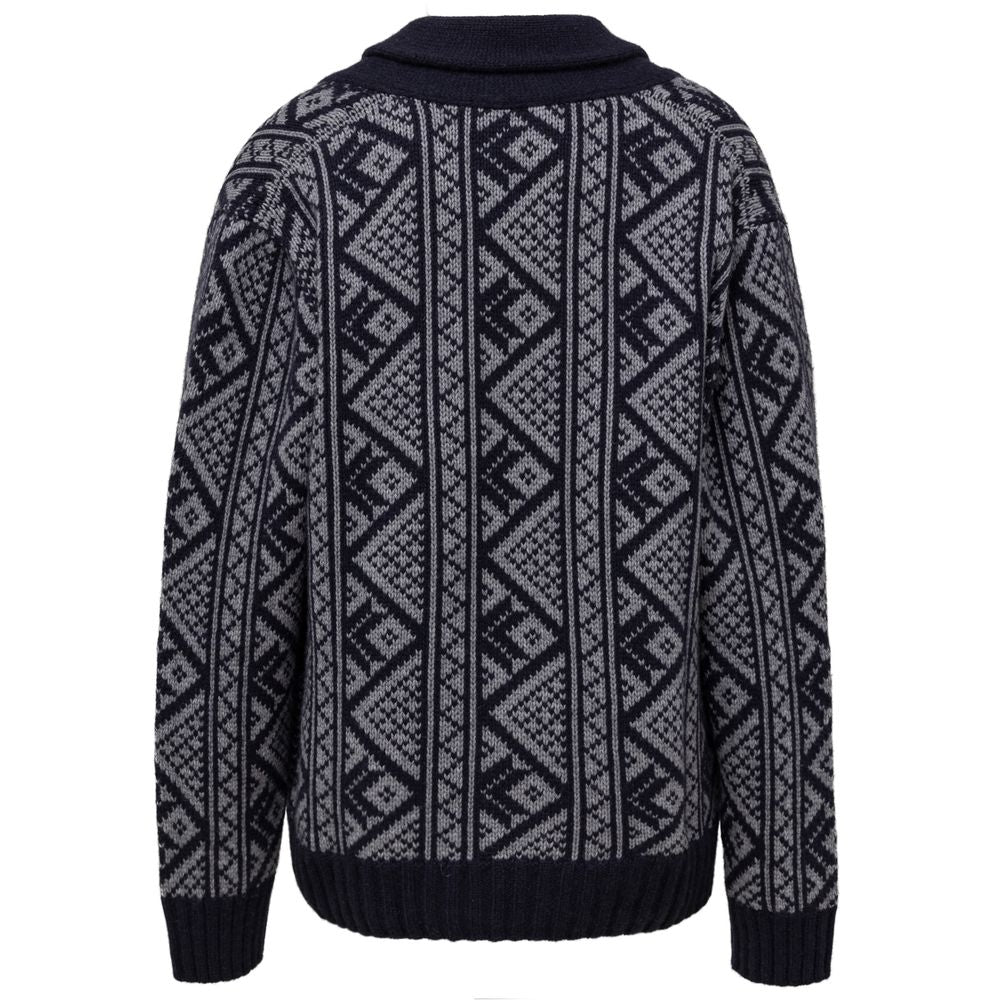 Cardigan by Cruciani for men in cashmere bicolour, blue & gray features a dramatic silhouette, showcasing a sophisticated shawl-collar neckline and dramatic detail for a timeless, premium look.