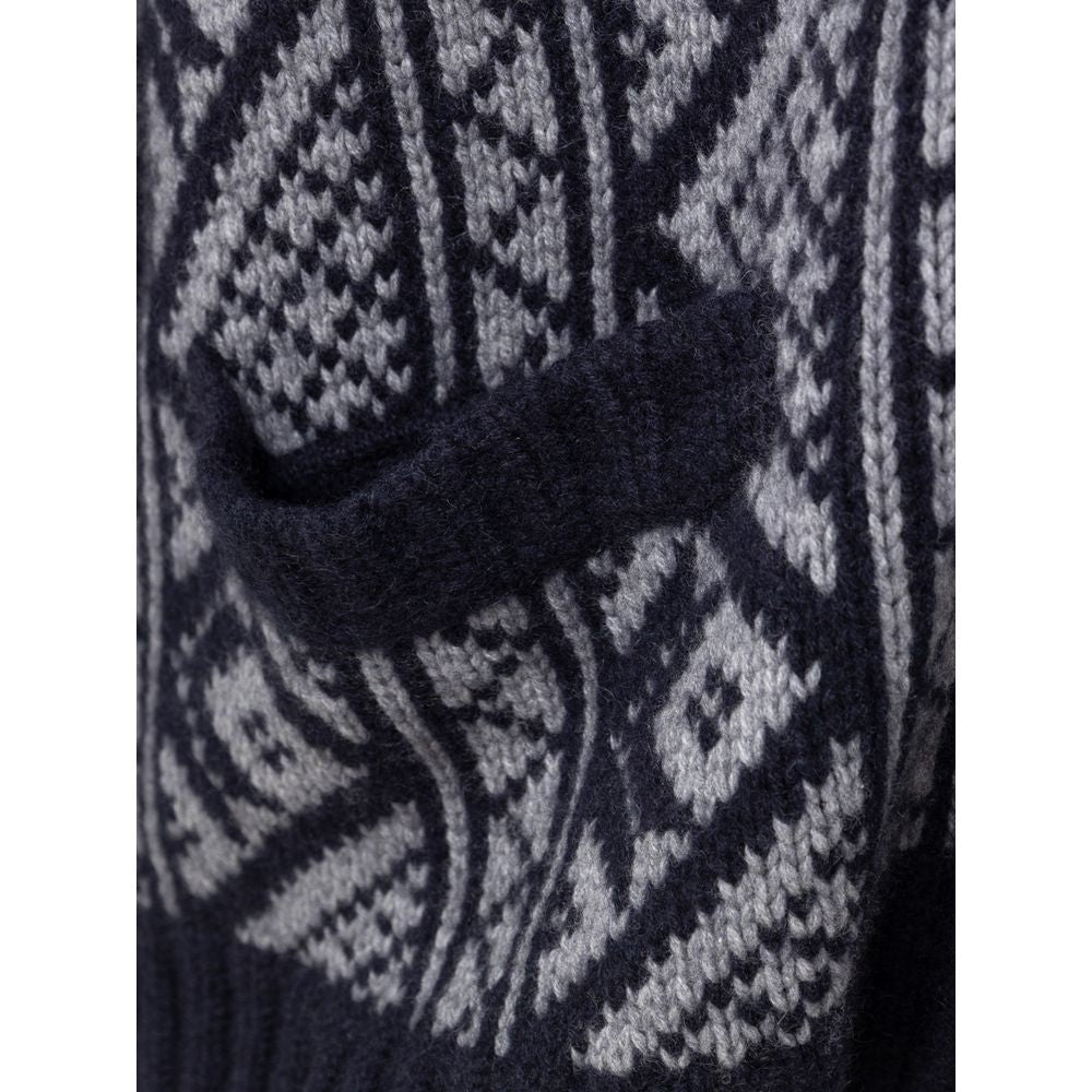Cardigan by Cruciani for men in cashmere bicolour, blue & gray showcases a luxurious silhouette, meticulously detailed with a sophisticated shawl-collar neckline and for a refined finish.
