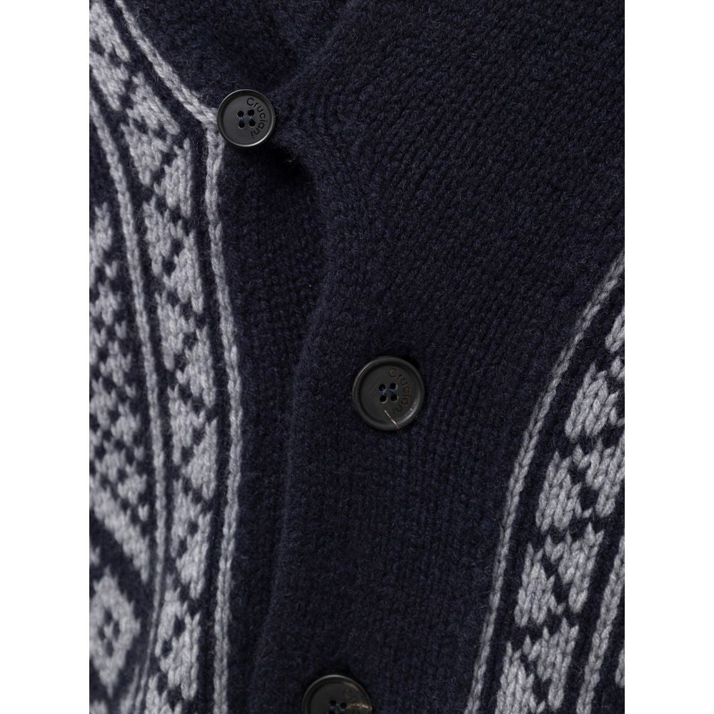 Cardigan by Cruciani for men in cashmere bicolour, blue & gray features a nuanced silhouette with a refined shawl-collar neckline and nuanced detailing for a sophisticated look.
