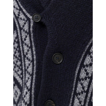 Cardigan by Cruciani for men in cashmere bicolour, blue & gray features a nuanced silhouette with a refined shawl-collar neckline and nuanced detailing for a sophisticated look.