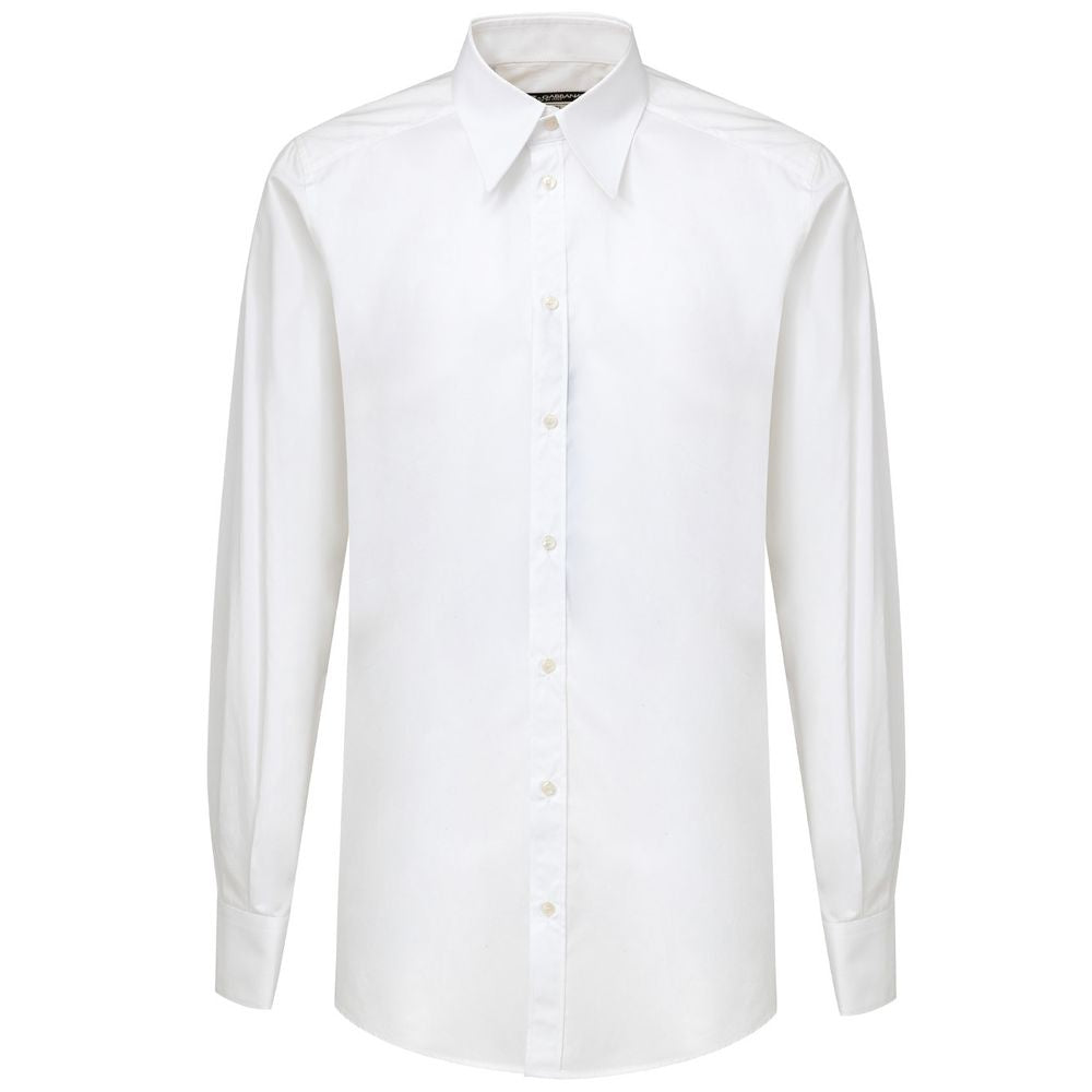 Shirt by Dolce & Gabbana for men in cotton white showcases a sleek silhouette, elegantly detailed with a sleek shirt-collar neckline and for a sleek finish.