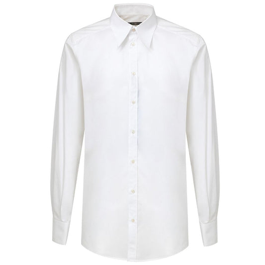 Shirt by Dolce & Gabbana for men in cotton white showcases a sleek silhouette, elegantly detailed with a sleek shirt-collar neckline and for a sleek finish.