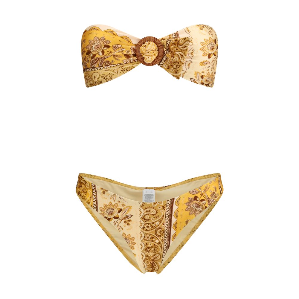 Swim Briefs by Zimmermann for women in bamboo & lycra yellow & patterned features a riviera-ready silhouette, showcasing the riviera-ready design of the Women's Bamboo & Lycra Swim Briefs for a sophisticated look.