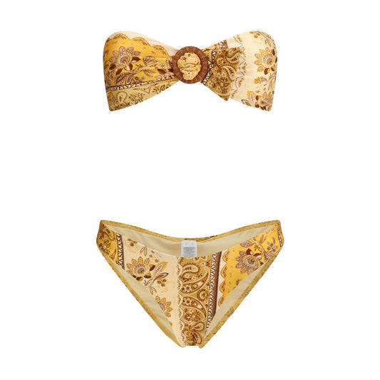 Swim Briefs by Zimmermann for women in bamboo & lycra yellow & patterned features a riviera-ready silhouette, showcasing the riviera-ready design of the Women's Bamboo & Lycra Swim Briefs for a sophisticated look.