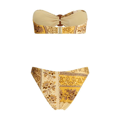 Swim Briefs by Zimmermann for women in bamboo & lycra yellow & patterned features a sleek silhouette from the Women's Bamboo & Lycra Swim Briefs collection, showcasing a sleek cut designed for a sleek fit.