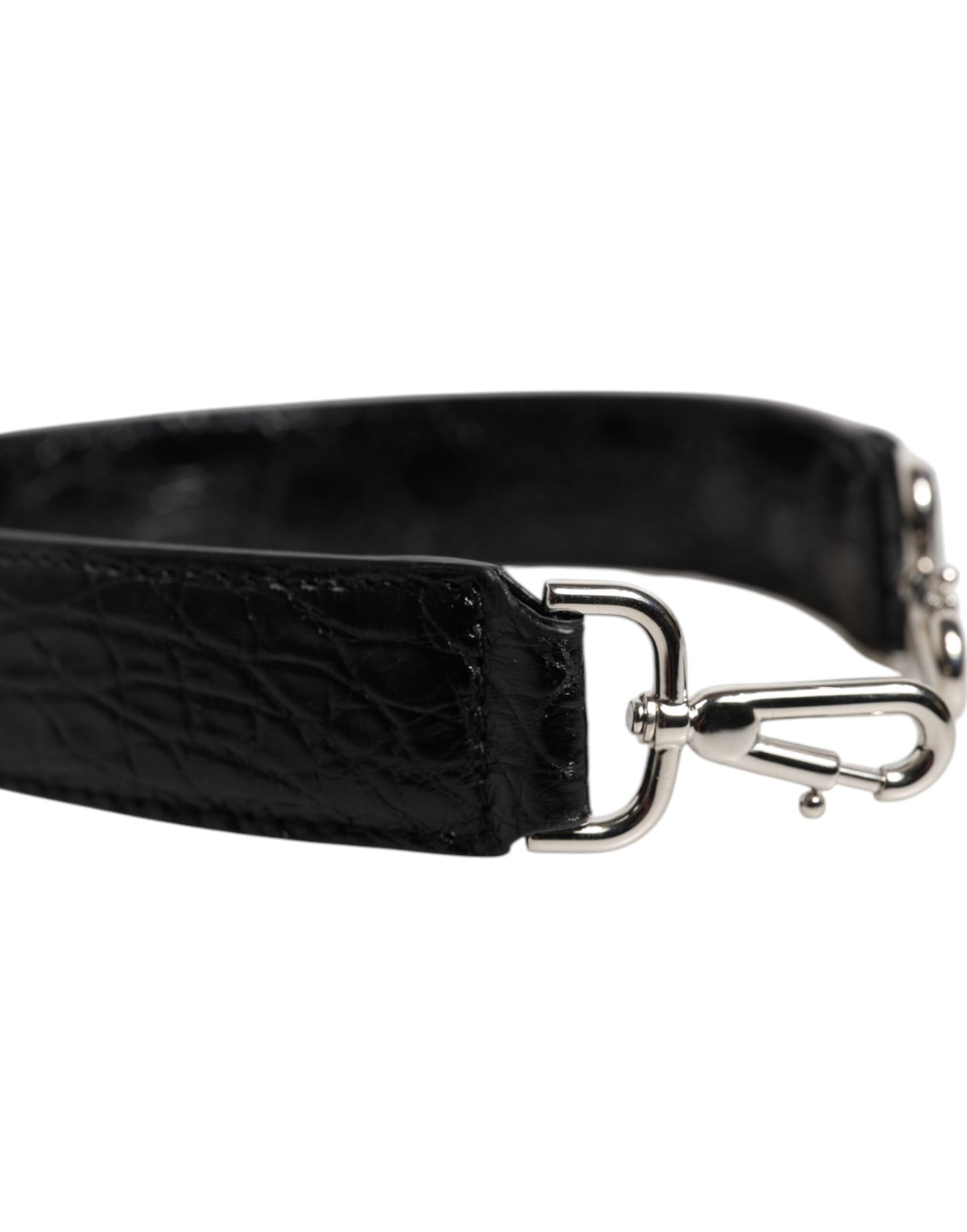 Shoulder Strap by Dolce & Gabbana for women in alligator skin leather black & silver features a effortlessly chic design, perfectly complementing the signature look of the Alligator Skin Leather Shoulder Strap.