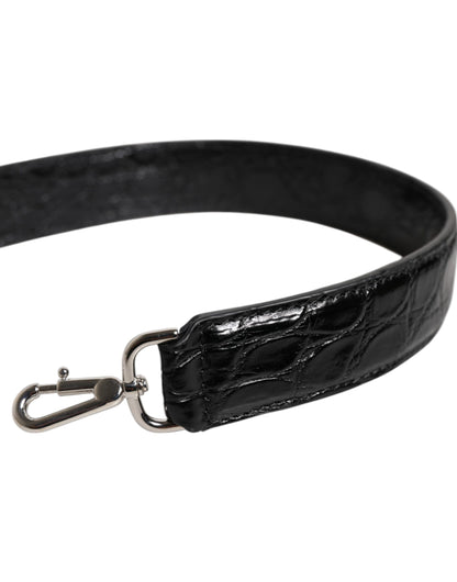 Shoulder Strap by Dolce & Gabbana for women in alligator skin leather black & silver features a contemporary design, highlighting the distinctive style of the Alligator Skin Leather Shoulder Strap with a contemporary finish.