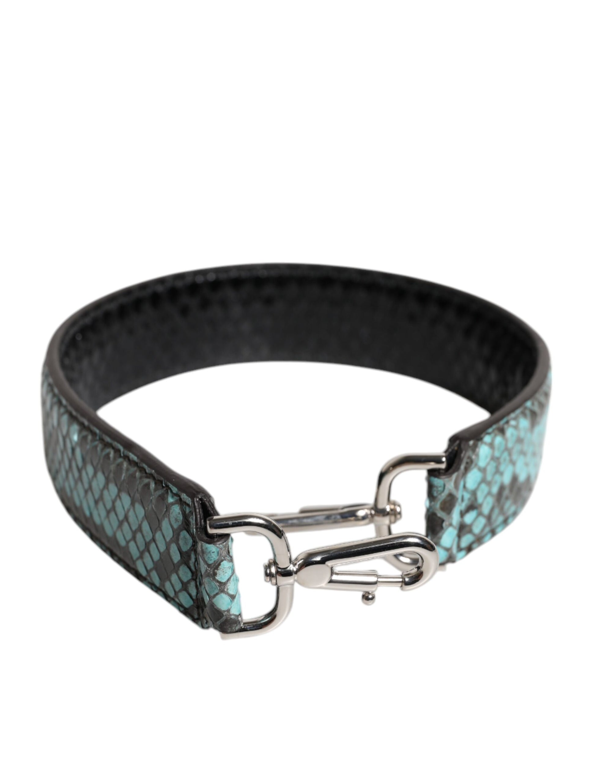 Shoulder Strap by Dolce & Gabbana for women in python leather black, blue & silver features an stylish design, beautifully completing the signature look of the Python Leather Shoulder Strap.