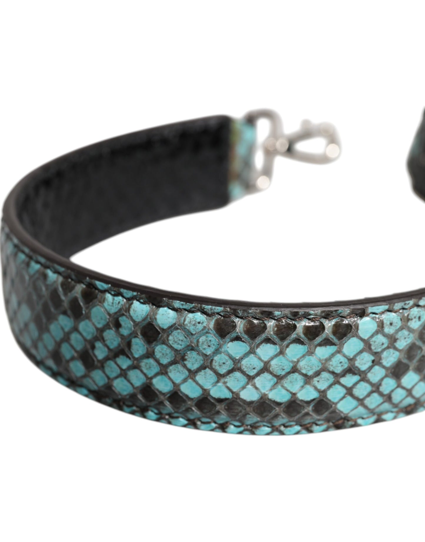 Shoulder Strap by Dolce & Gabbana for women in python leather black, blue & silver features a effortlessly chic design, perfectly complementing the signature look of the Python Leather Shoulder Strap.