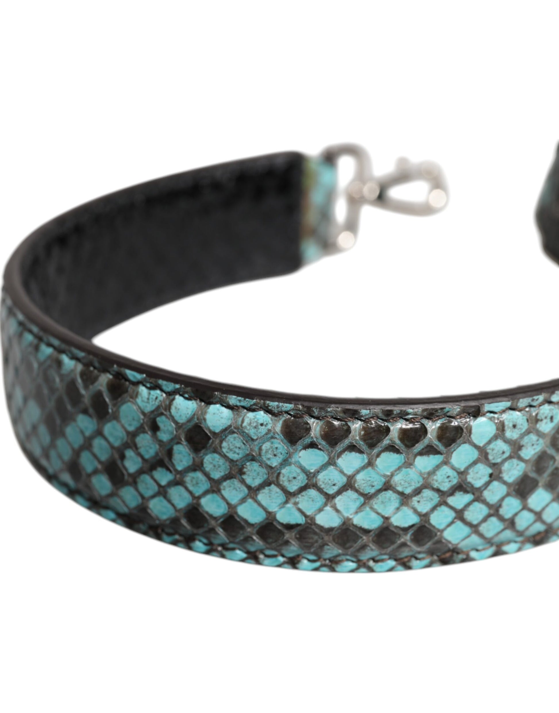 Shoulder Strap by Dolce & Gabbana for women in python leather black, blue & silver features a effortlessly chic design, perfectly complementing the signature look of the Python Leather Shoulder Strap.