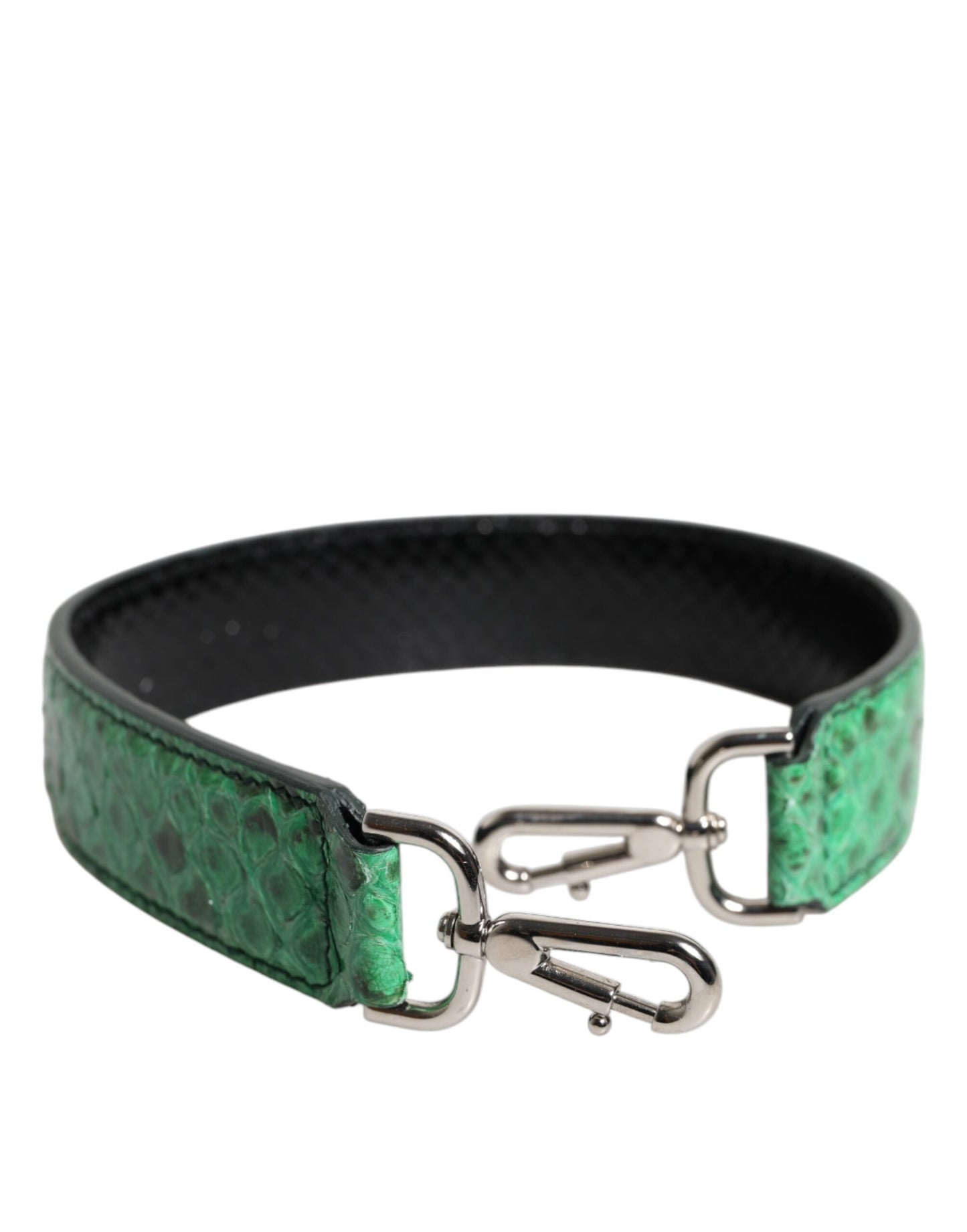 Shoulder Strap by Dolce & Gabbana for women in python leather black, green & silver features an stylish design, beautifully completing the signature look of the Python Leather Shoulder Strap.
