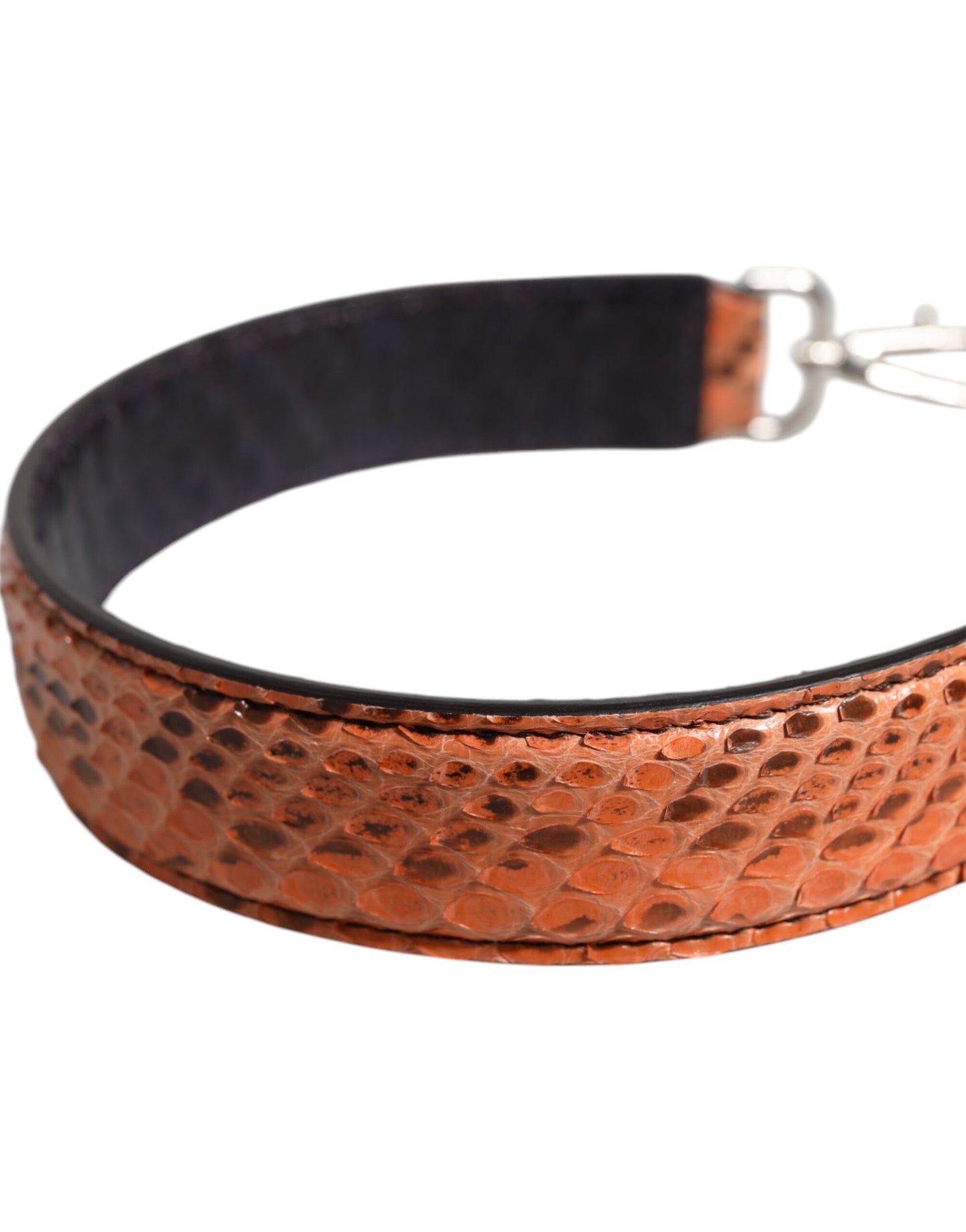 Shoulder Strap by Dolce & Gabbana for women in python leather beige, black & silver features a chic design, presenting a refined view of the Python Leather Shoulder Strap with a chic finish.