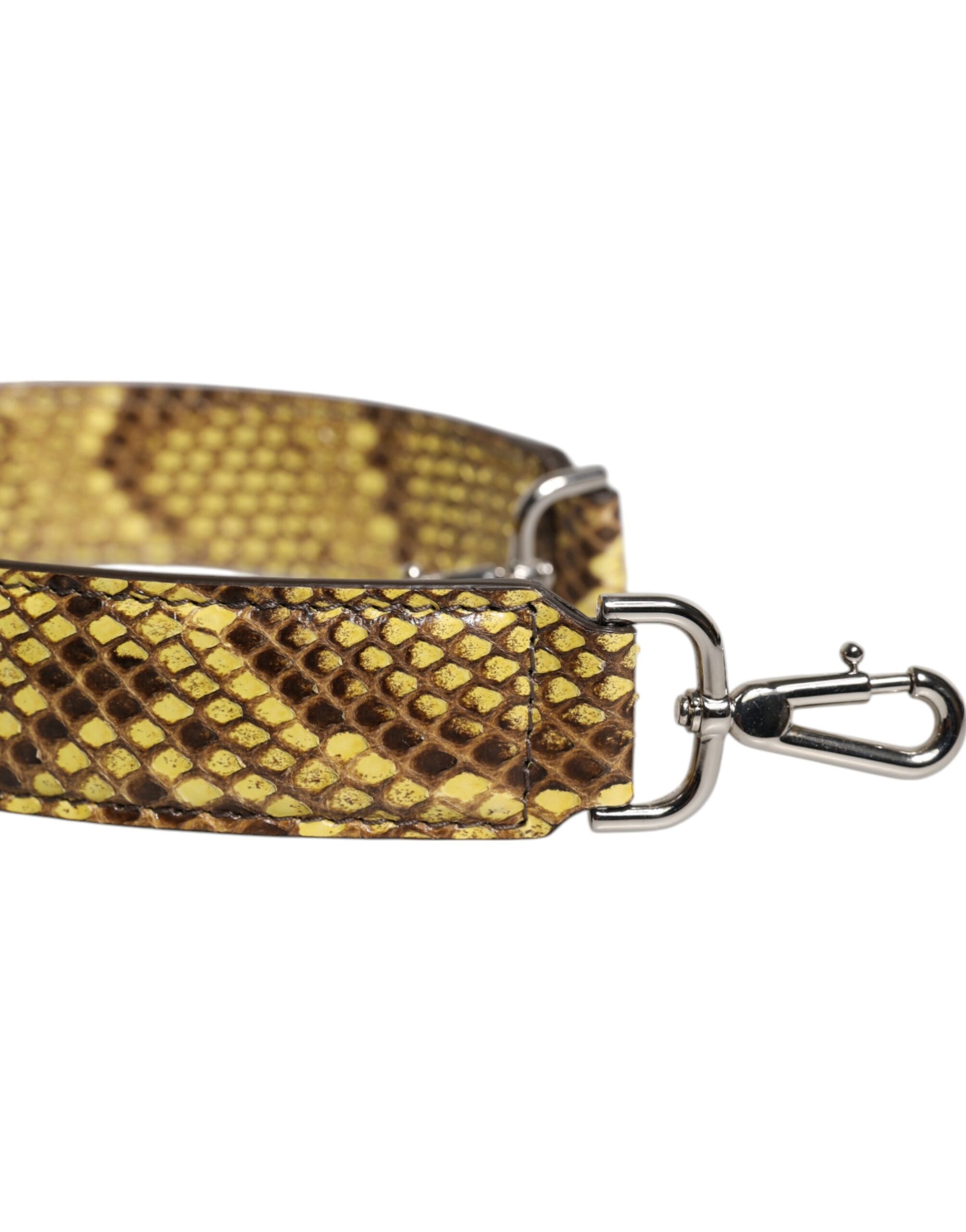 Shoulder Strap by Dolce & Gabbana for women in python leather silver & yellow features a chic design, presenting a refined view of the Python Leather Shoulder Strap with a chic finish.