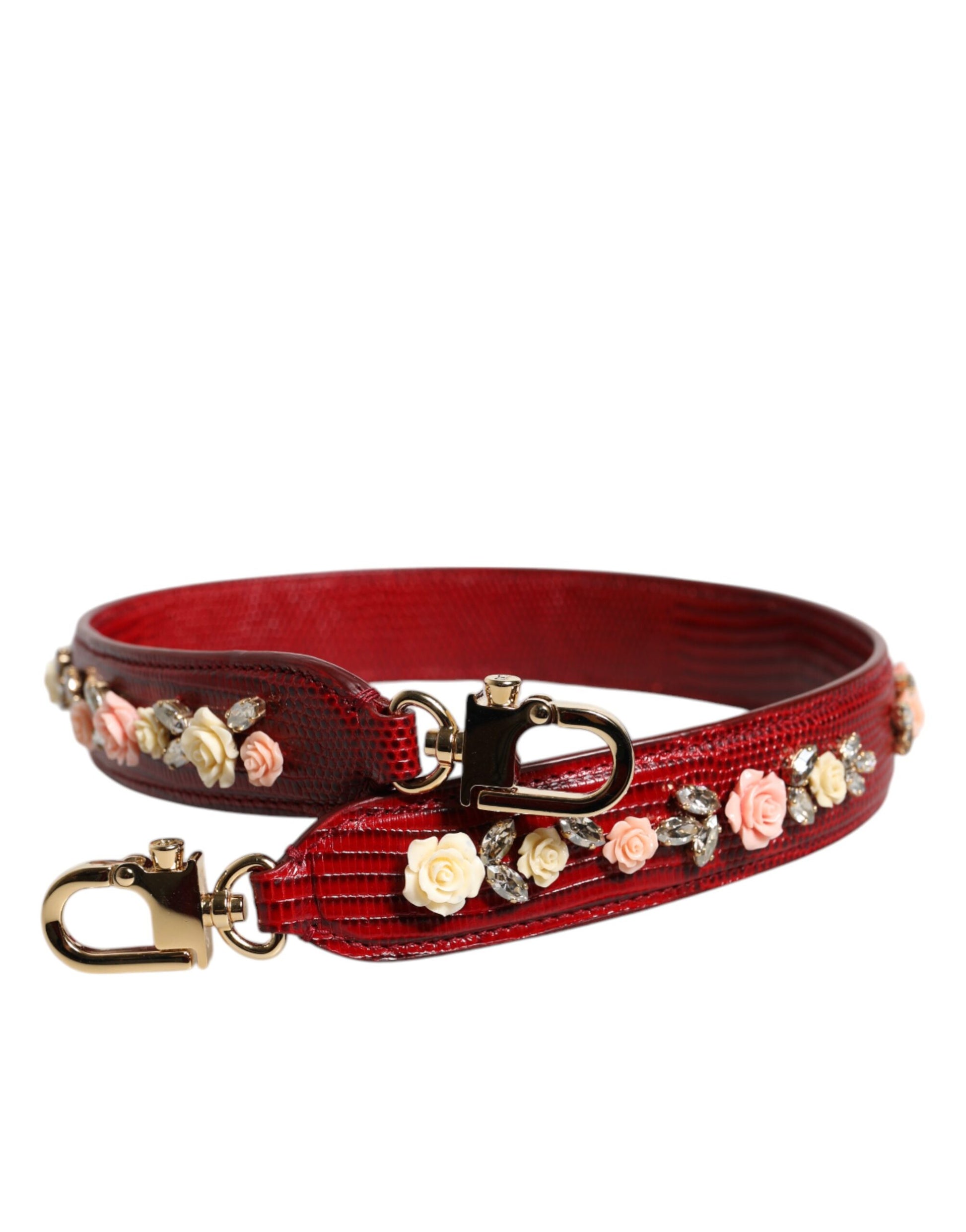 Shoulder Strap by Dolce & Gabbana for women in calf leather red & floral features a chic design, presenting a refined view of the Calf Leather Shoulder Strap with a chic finish.