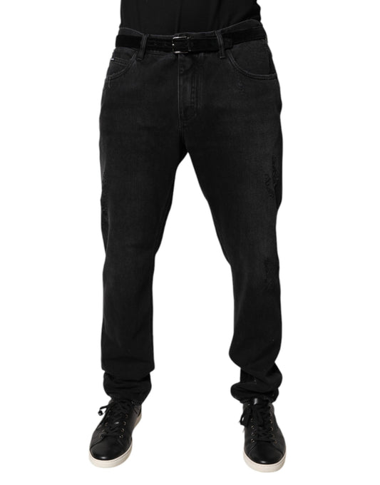 Jeans by Dolce & Gabbana for men in denim cotton black presents a tailored silhouette, showcasing a tailored skinny & regular-fit and long cut with a refined for a truly tailored aesthetic.