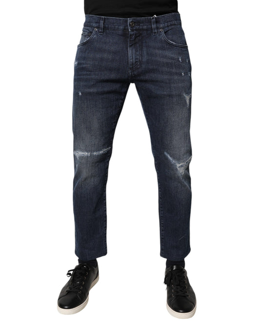 Jeans by Dolce & Gabbana for men in stretch denim cotton blue features a refined silhouette with a refined skinny & regular-fit, defined by a and a refined long for a refined finish.