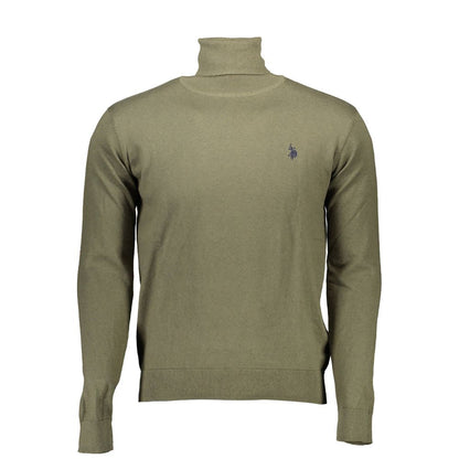 Sweater by U.S. POLO ASSN. for men in cashmere cotton blend green showcases a discreet silhouette, finished with a discreet high-collar neckline and for a discreet look.