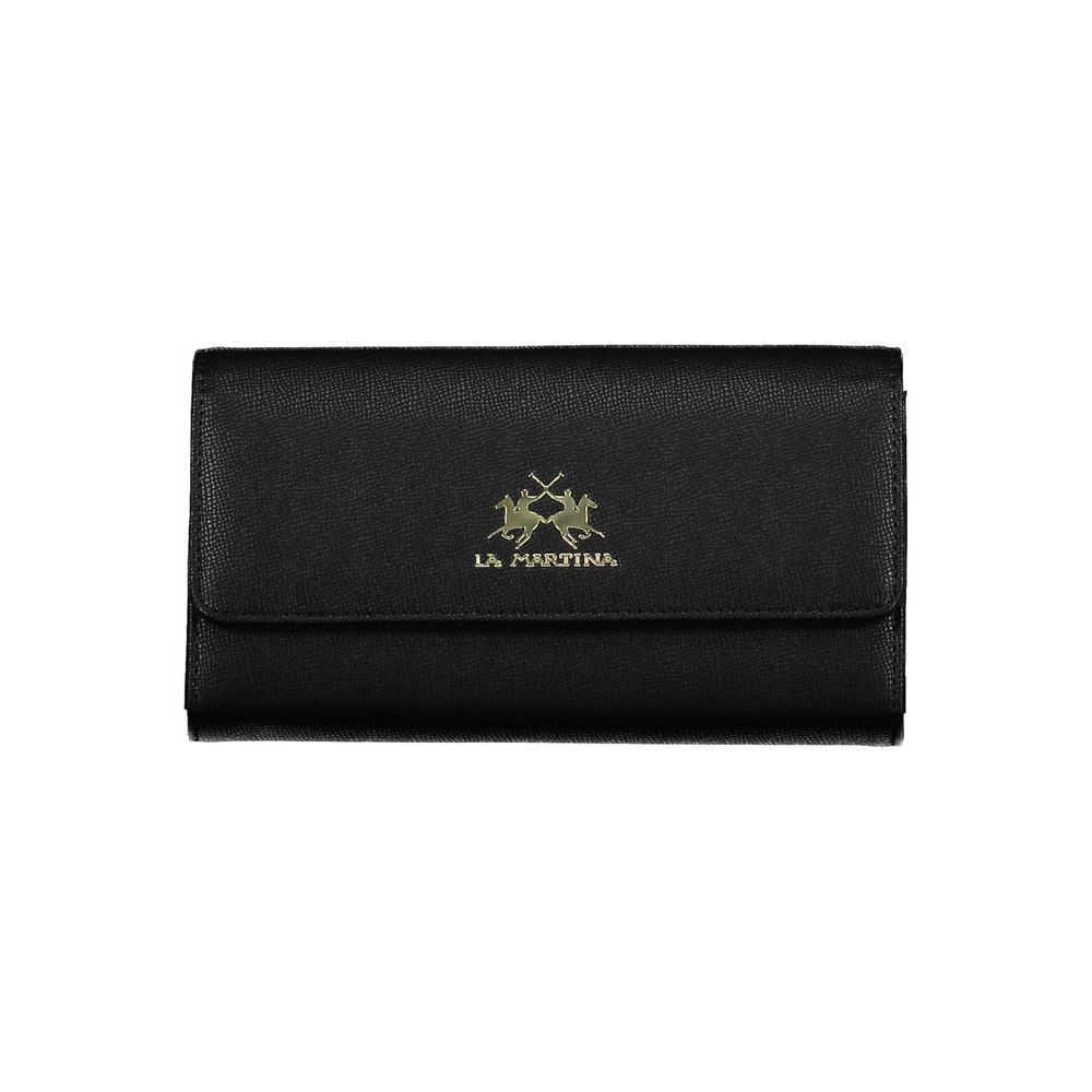 Cardholder Wallet by La Martina for women in polyethylene faux leather black showcases a refined silhouette, artfully detailed with the signature style of the Polyethylene Faux Leather Cardholder Wallet and functional card-organization coin-purse.