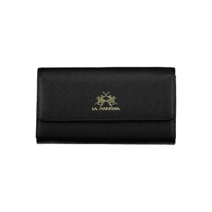 Cardholder Wallet by La Martina for women in polyethylene faux leather black showcases a refined silhouette, artfully detailed with the signature style of the Polyethylene Faux Leather Cardholder Wallet and functional card-organization coin-purse.