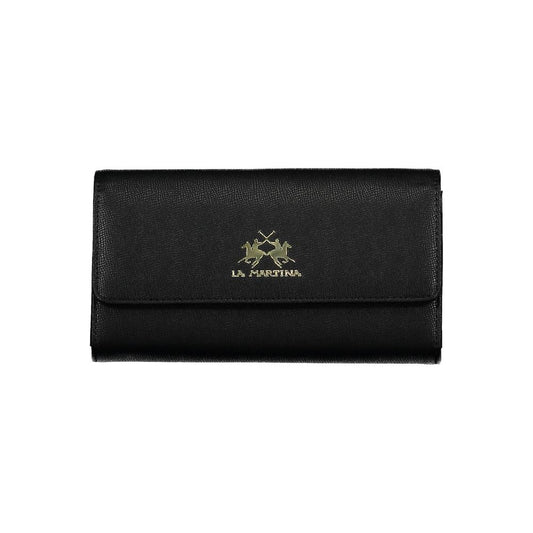 Cardholder Wallet by La Martina for women in polyethylene faux leather black showcases a refined silhouette, artfully detailed with the signature style of the Polyethylene Faux Leather Cardholder Wallet and functional card-organization coin-purse.