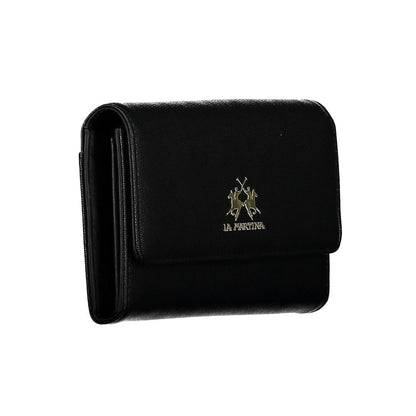 Cardholder Wallet by La Martina for women in polyethylene faux leather black presents a streamlined silhouette, showcasing the sophisticated design of the Polyethylene Faux Leather Cardholder Wallet collection with functional card-organization coin-purse.