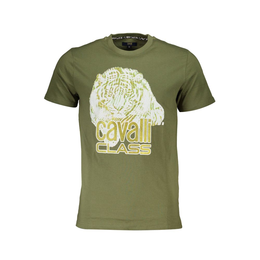 T-Shirt by Cavalli Class for men in cotton green features an on trend silhouette, perfectly showcasing a on trend short-sleeve and round neckline for an elevated aesthetic.