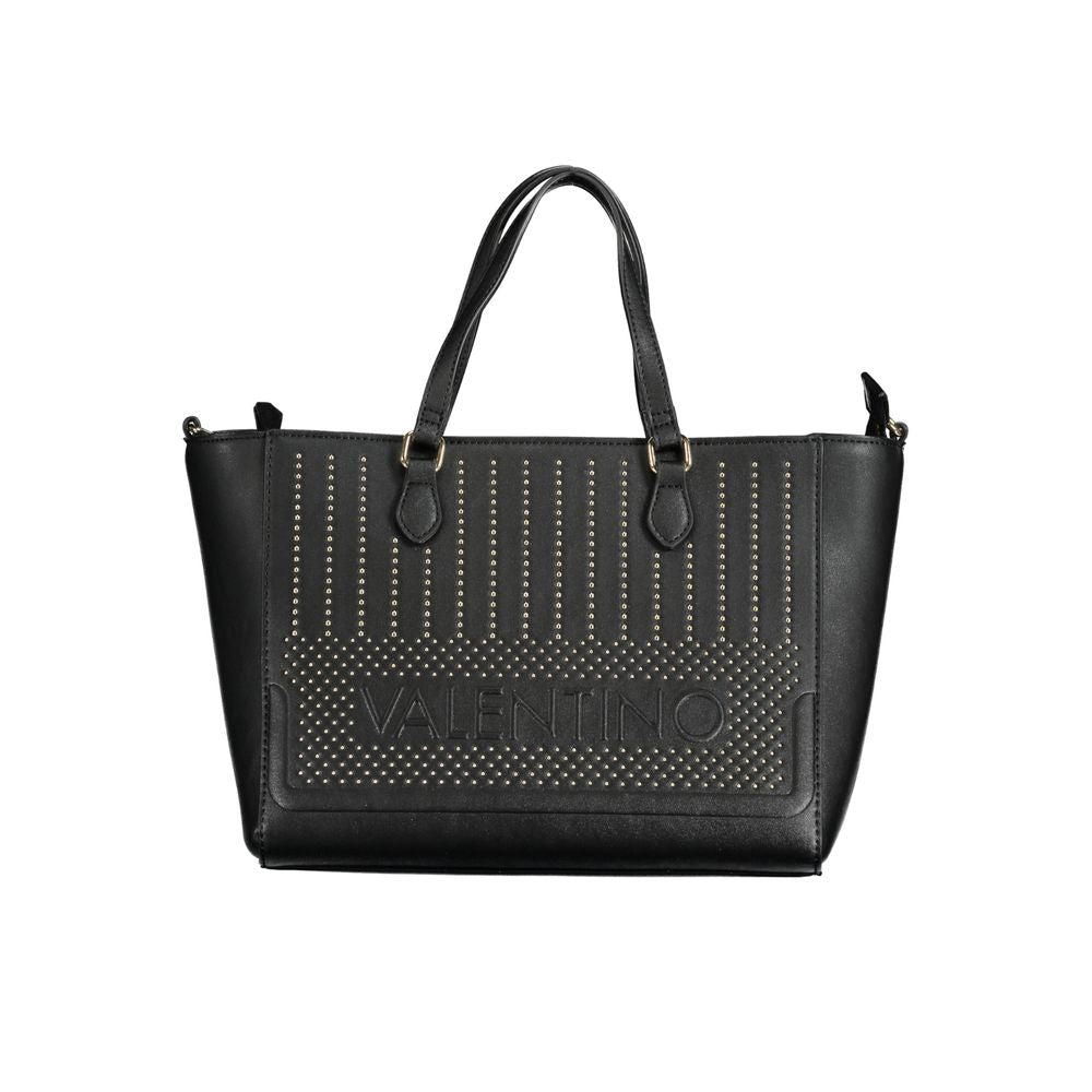 This Tote Bag by Mario Valentino for women in polyurethane black features an urban-sophisticated Polyurethane Tote Bag design with a secure zipper, ample built-in-compartments & internal-pockets, and urban-sophisticated shoulder-strap, adjustable-strap & detachable-strap.