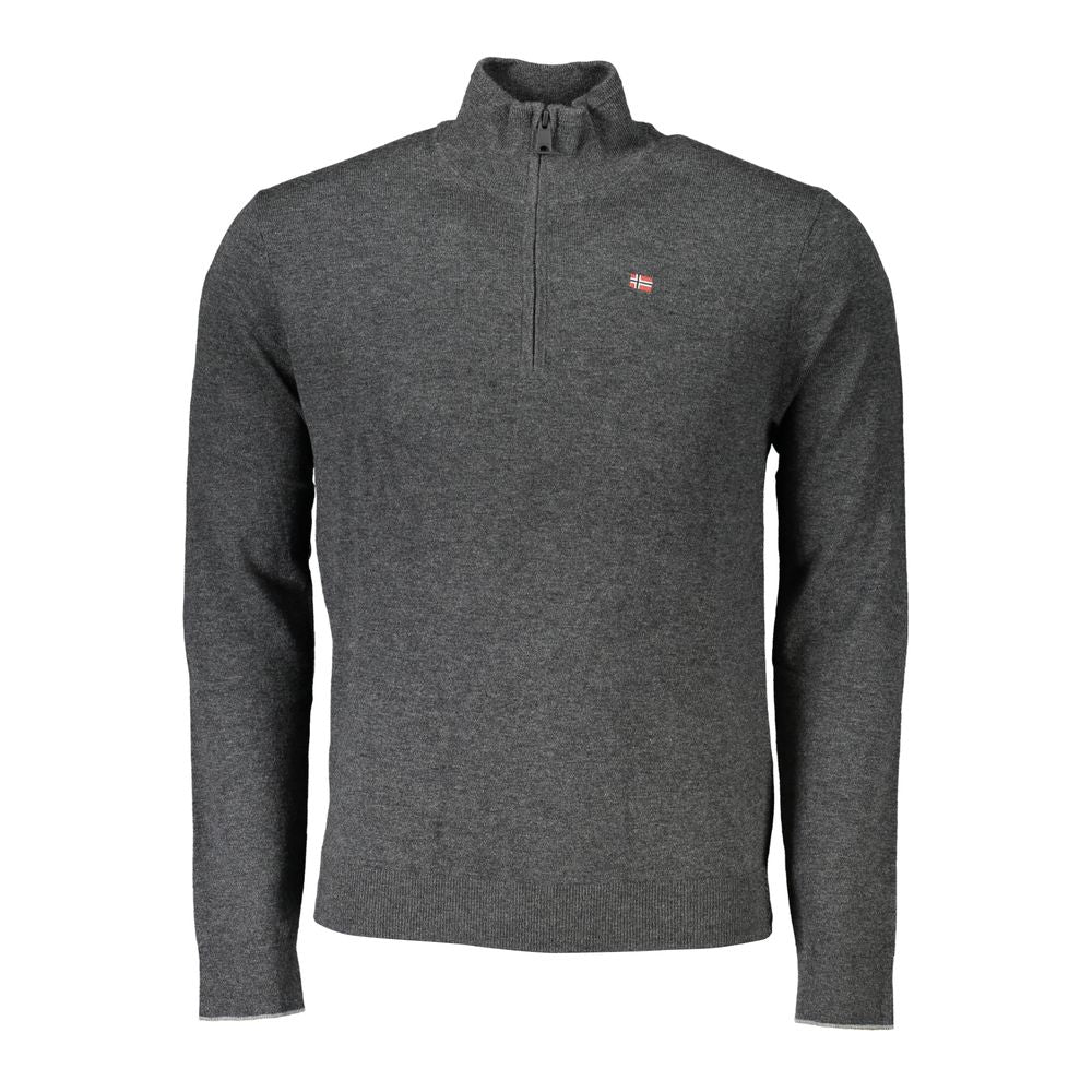 Sweater by Napapijri for men in fabric gray showcases a discreet silhouette, finished with a discreet and for a discreet look.