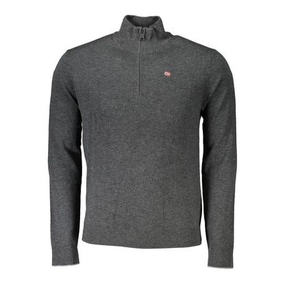 Sweater by Napapijri for men in fabric gray showcases a discreet silhouette, finished with a discreet and for a discreet look.