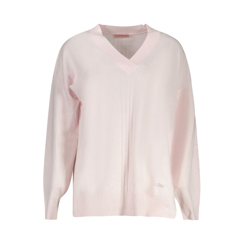 Sweater by Guess Jeans for women in cashmere cotton blend pink showcases an masterful silhouette, artfully detailed with a masterful v-neck neckline and for a sophisticated, premium finish.