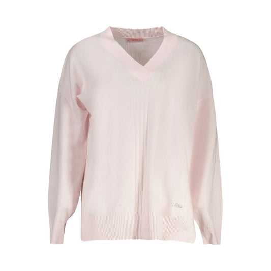 Sweater by Guess Jeans for women in cashmere cotton blend pink showcases an masterful silhouette, artfully detailed with a masterful v-neck neckline and for a sophisticated, premium finish.