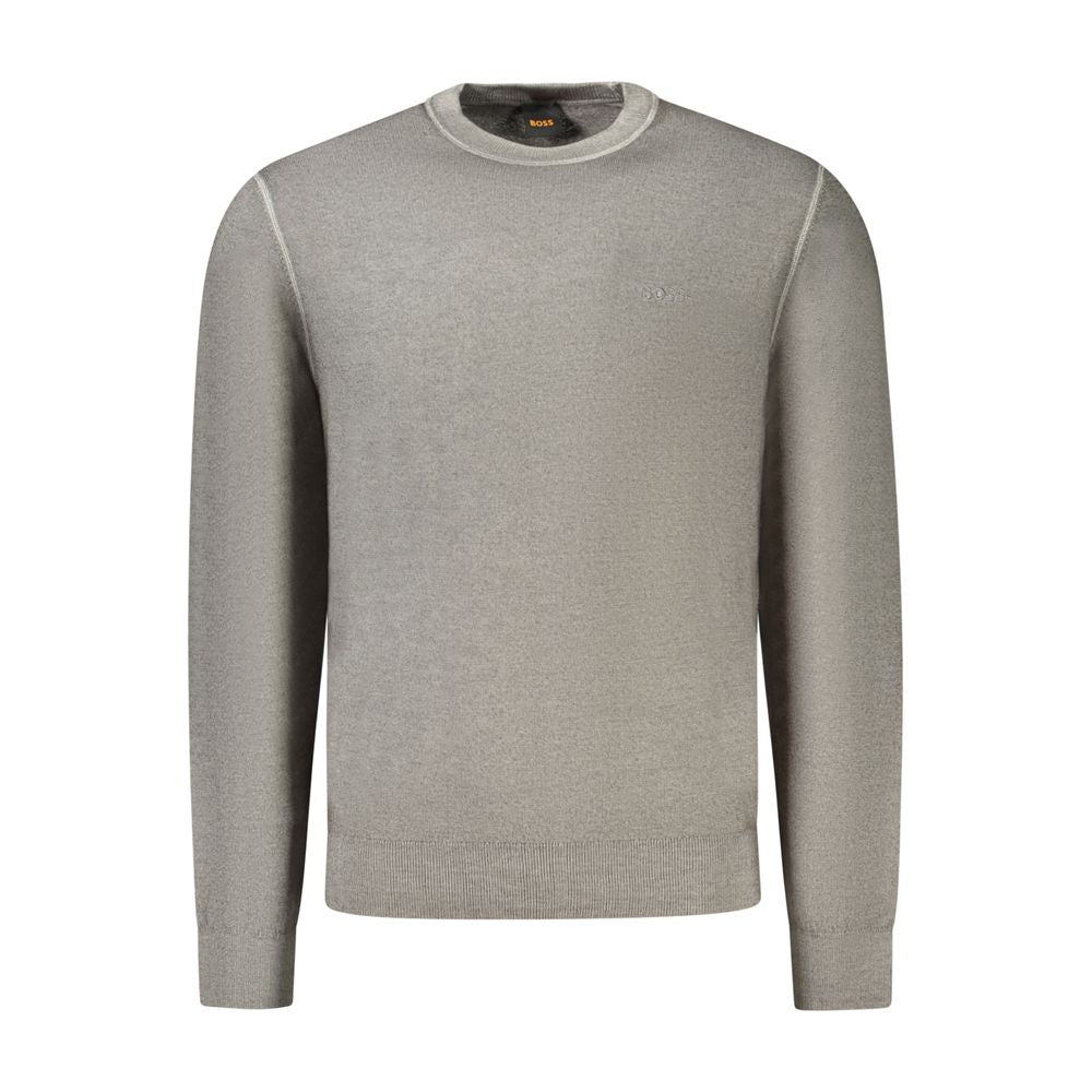 Sweater by Hugo Boss for men in wool gray showcases a sumptuous silhouette, artfully finished with a sumptuous crew neckline and for a sophisticated, sumptuous look.