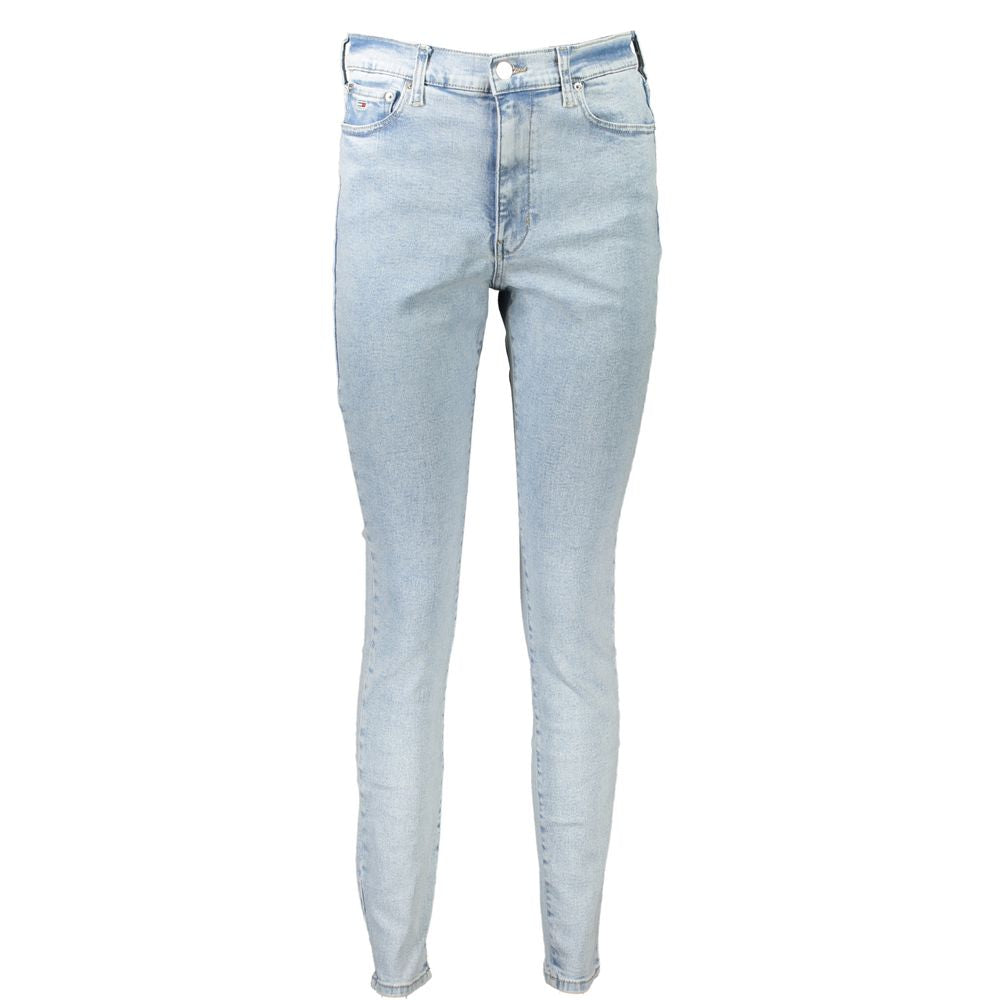 Jeans by Tommy Hilfiger for women in stretch cotton light-blue features a polished silhouette with a polished skinny, reaching a polished long and finished with a polished .