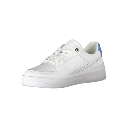Athletic Sneakers by Tommy Hilfiger for women in polyester white & print features an architectural silhouette from the Women's Athletic Polyester Sneakers collection, showcasing a architectural athletic style for a architectural look.