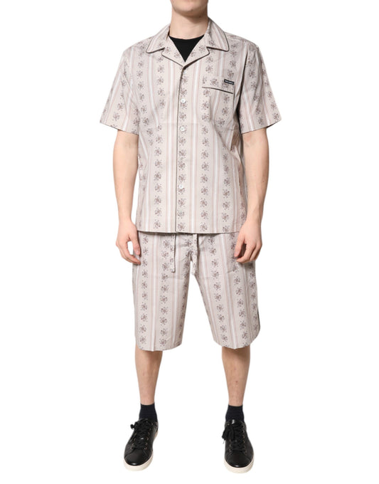 Dolce & Gabbana Men's Cotton Pajamas - Beige Floral Print