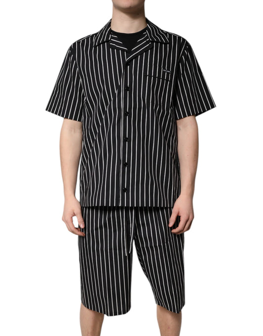 Dolce & Gabbana Men's Cotton Pajamas - Black White Patterned Striped