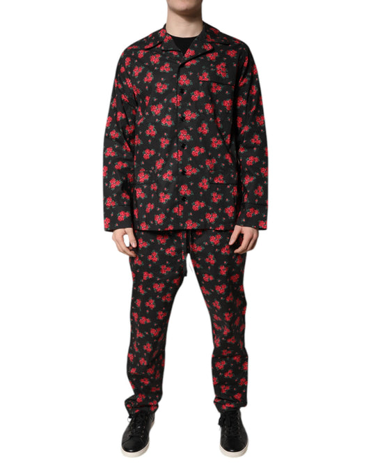Dolce & Gabbana Men's Cotton Pajamas - Black Floral Print