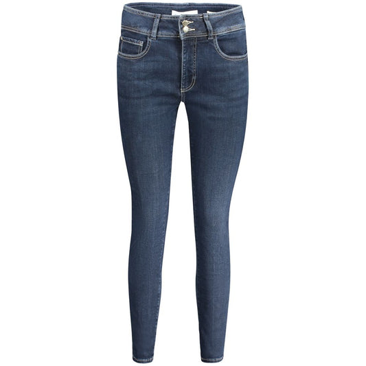 Jeans by Guess Jeans for women in stretch denim cotton blue features an sartorial skinny and long with a cut for a sartorial finish.