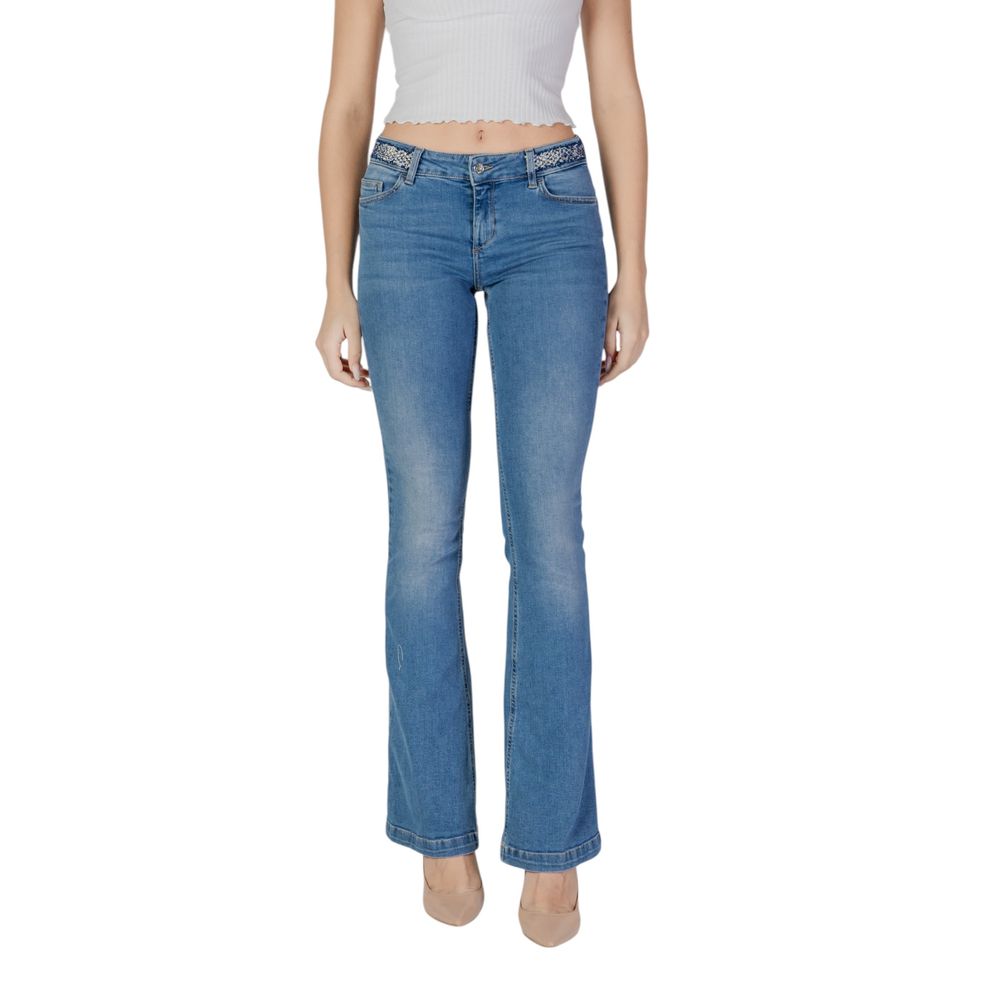 Jeans by Liu Jo for women in stretch denim cotton light-blue features an refined tailoring silhouette, showcasing a premium bootcut with a and long cut for a refined tailoring look.