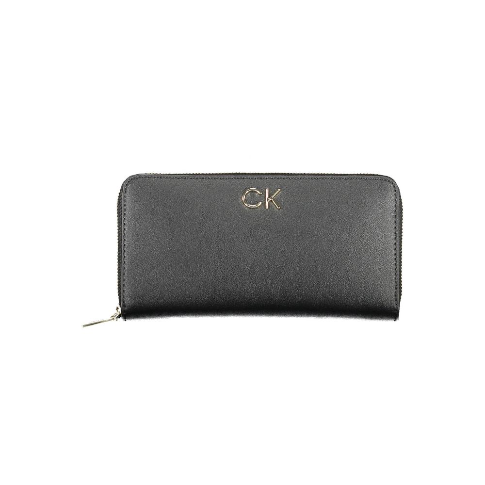 Cardholder Wallet by Calvin Klein for women in polyethylene faux leather black features a streamlined silhouette, showcasing the streamlined Polyethylene Faux Leather Cardholder Wallet design with sophisticated card-organization compact-design coin-purse for a premium look.