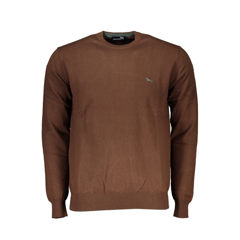 Sweater by Harmont & Blaine for men in cotton brown features an tactile silhouette, showcasing a sophisticated crew neckline and tactile for a refined finish.